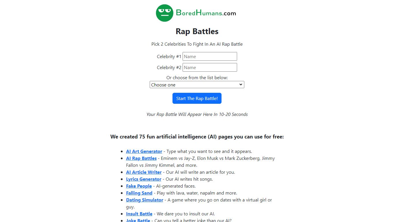 AI Rap Battles , ai text generator , ai image generator free , best ai image generator