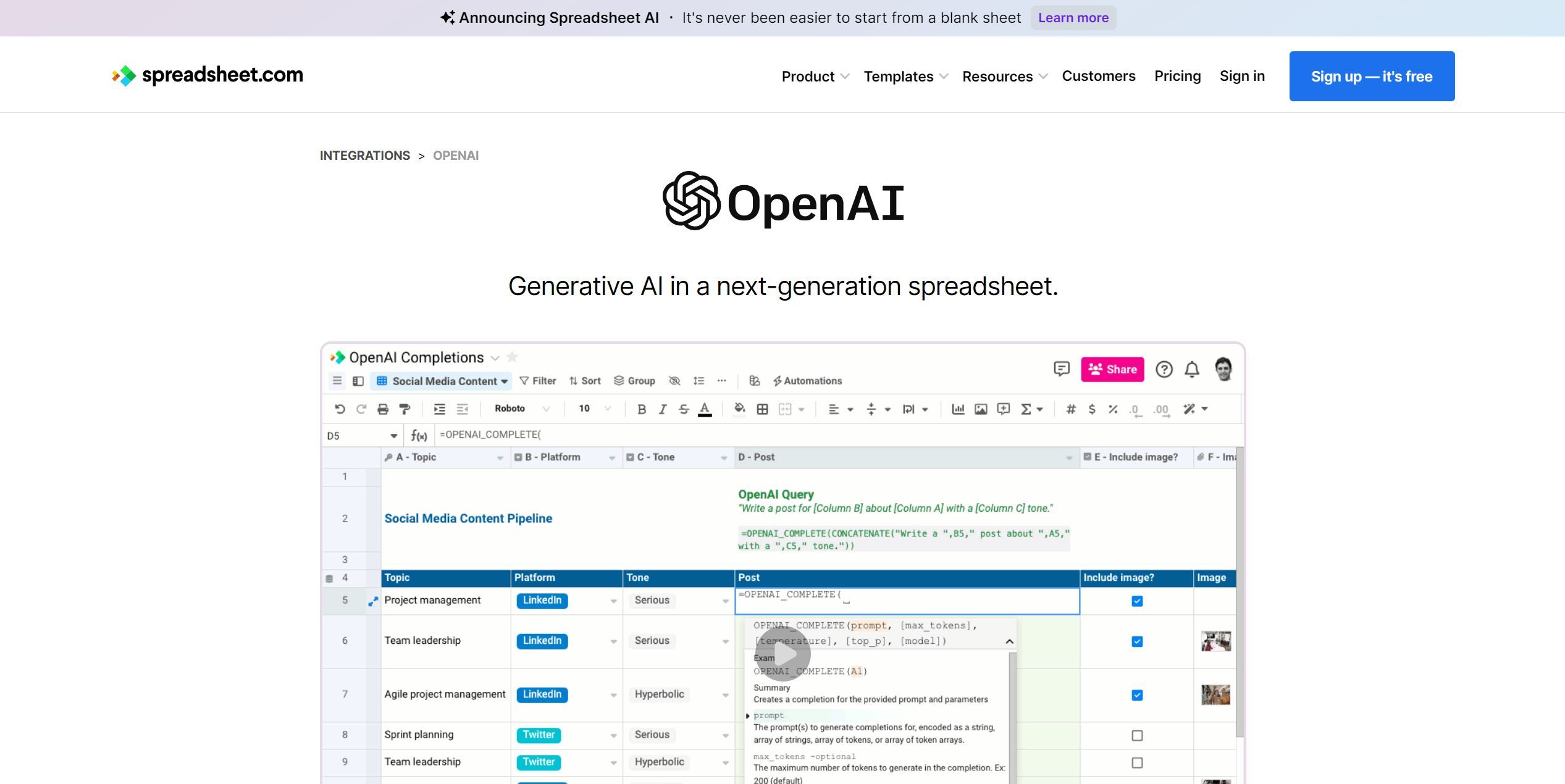OpenAI in Spreadsheet , ai text generator , ai image generator free , best ai image generator