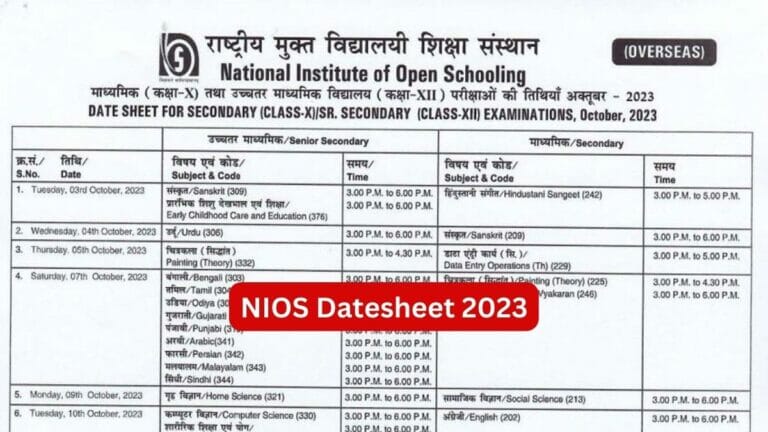 NIOS Date Sheet 2023: Class 10, 12 Exam Dates Released, Check Detailed Schedule Here - networth, wiki, biography