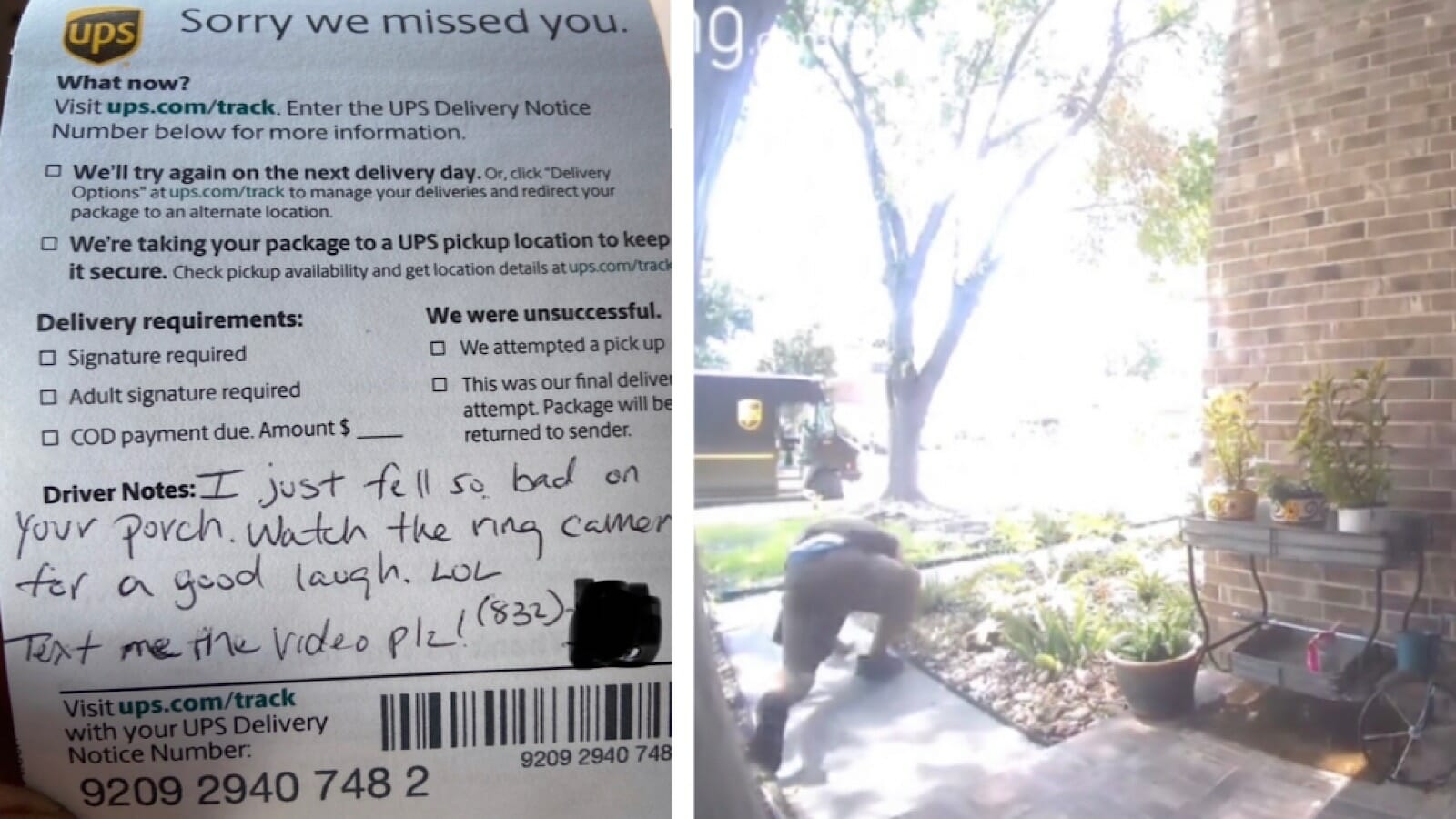 Delivery driver writes funny message to homeowner after falling down stairs 2023 - networth, wiki, biography