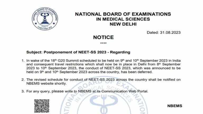 NEET SS 2023 Exams Postponed Due to G20 Summit, Revised Dates Will Be ...