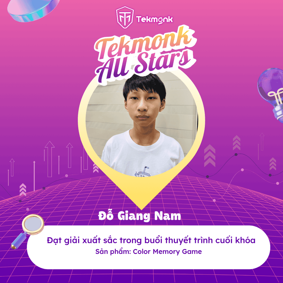 TEKMONK ALL STARS SERIES | VINH DANH ĐỖ GIANG NAM – GIẢI XUẤT SẮC VỚI SẢN PHẨM COLOR MEMORY GAME 5 TEKMONK ALL STARS